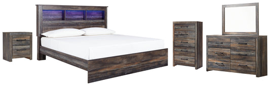 Drystan King Panel Bookcase Bed with Mirrored Dresser, Chest and Nightstand Rent Wise Rent To Own Jacksonville, Florida