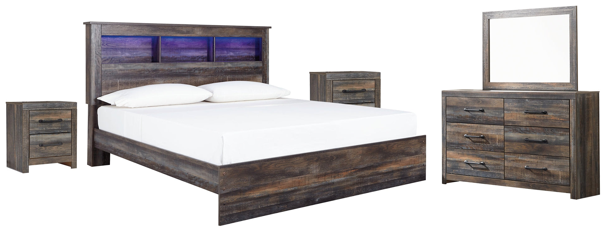 Drystan King Panel Bookcase Bed with Mirrored Dresser Rent Wise Rent To Own Jacksonville, Florida
