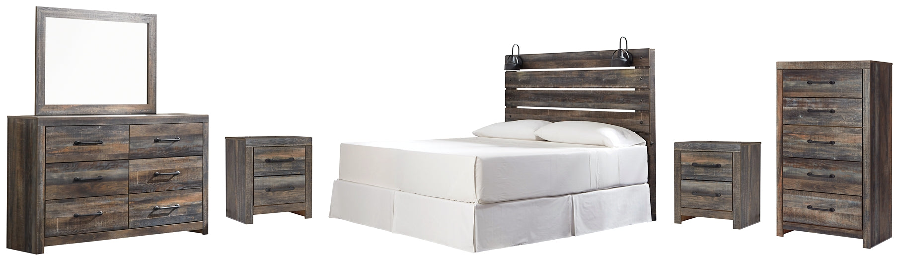 Drystan King Panel Headboard with Mirrored Dresser, Chest and 2 Nightstands Rent Wise Rent To Own Jacksonville, Florida