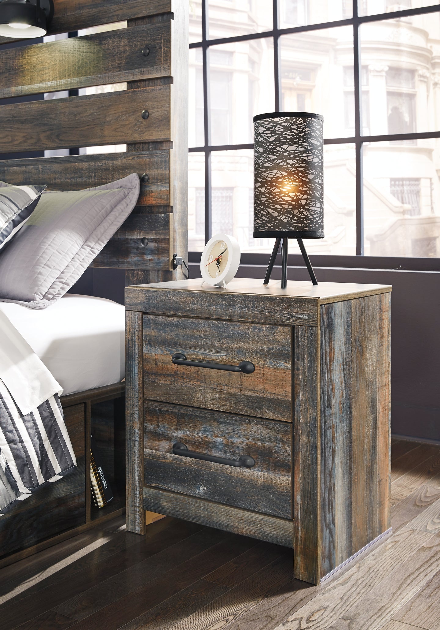 Drystan King Panel Headboard with Mirrored Dresser, Chest and 2 Nightstands Rent Wise Rent To Own Jacksonville, Florida