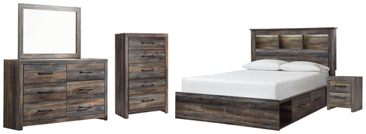 Drystan Queen Bookcase Bed with 2 Storage Drawers with Mirrored Dresser, Chest and Nightstand Rent Wise Rent To Own Jacksonville, Florida