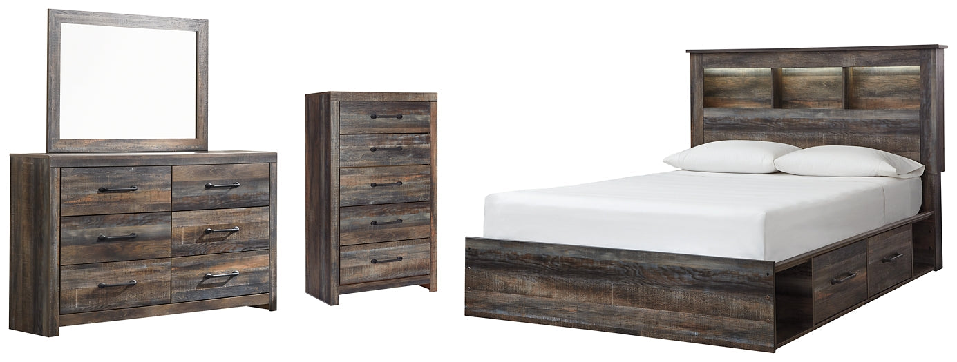 Drystan Queen Bookcase Bed with 2 Storage Drawers with Mirrored Dresser and Chest Rent Wise Rent To Own Jacksonville, Florida