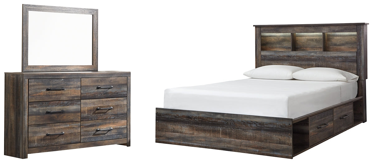 Drystan Queen Bookcase Bed with 4 Storage Drawers with Mirrored Dresser Rent Wise Rent To Own Jacksonville, Florida