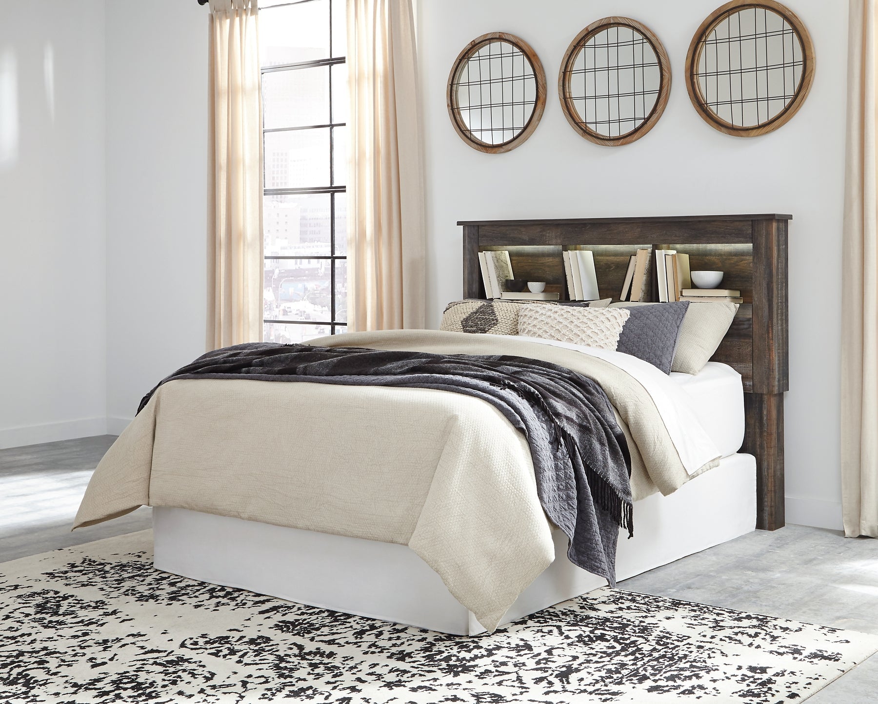 Drystan Queen/Full Bookcase Headboard with Mirrored Dresser, Chest and Nightstand Rent Wise Rent To Own Jacksonville, Florida