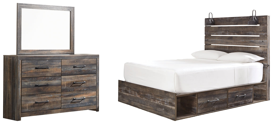 Drystan Queen Panel Bed with 4 Storage Drawers with Mirrored Dresser Rent Wise Rent To Own Jacksonville, Florida