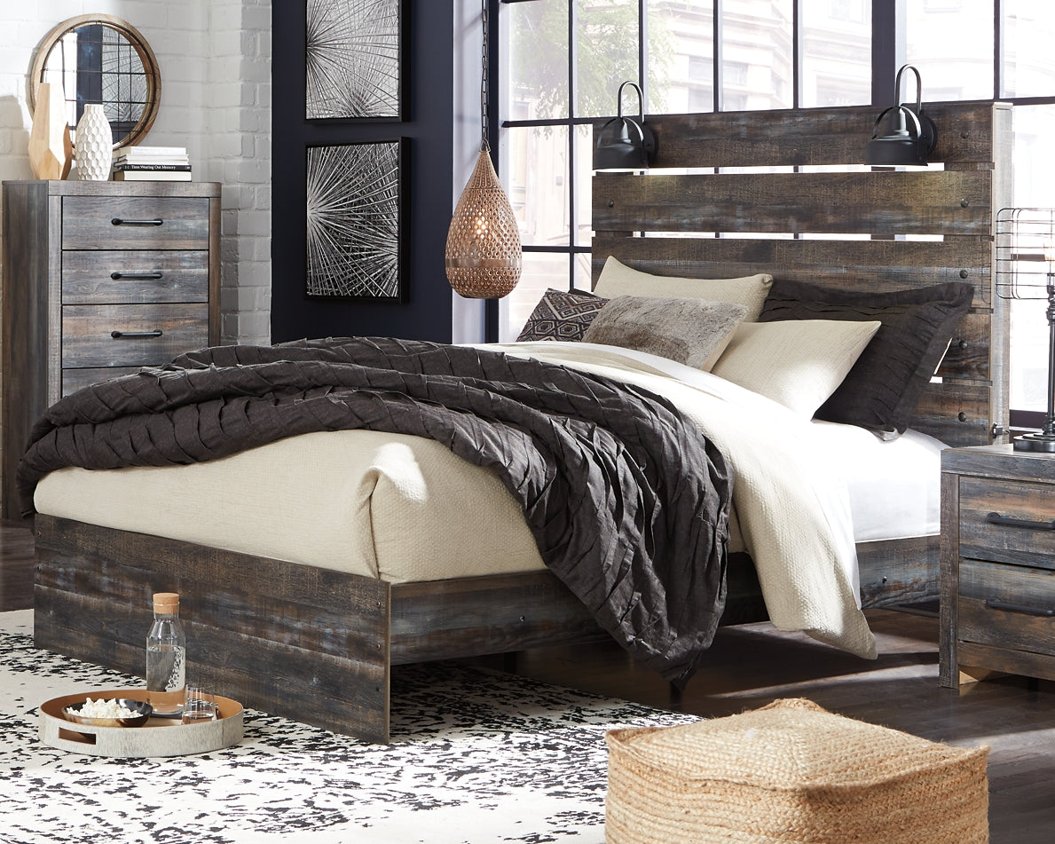 Drystan Queen Panel Bed with 4 Storage Drawers with Mirrored Dresser and 2 Nightstands Rent Wise Rent To Own Jacksonville, Florida
