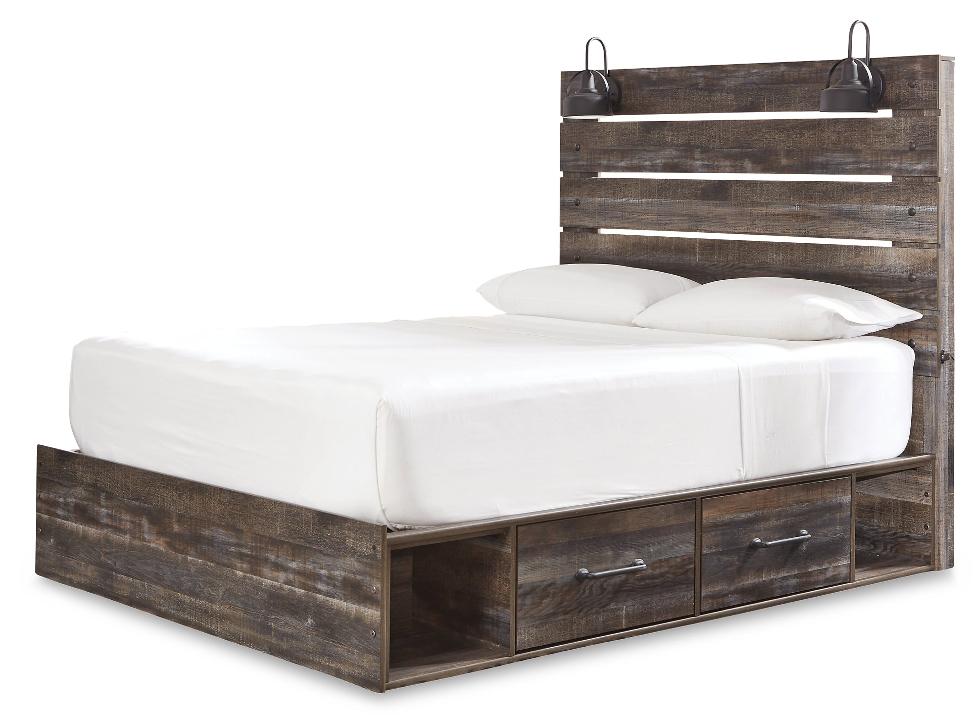 Drystan Queen Panel Bed with 4 Storage Drawers with Mirrored Dresser and 2 Nightstands Rent Wise Rent To Own Jacksonville, Florida