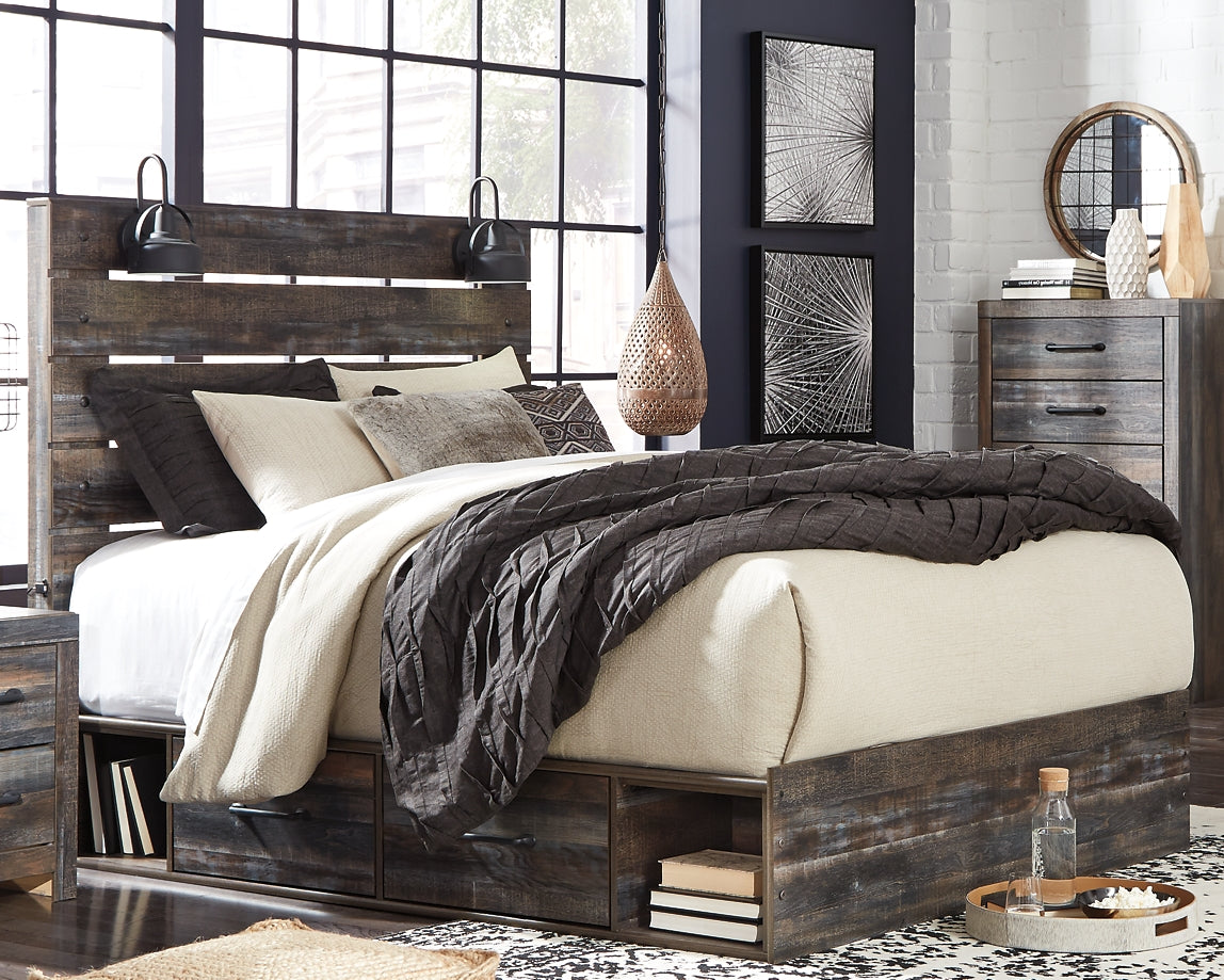 Drystan Queen Panel Bed with 4 Storage Drawers with Mirrored Dresser and Chest Rent Wise Rent To Own Jacksonville, Florida