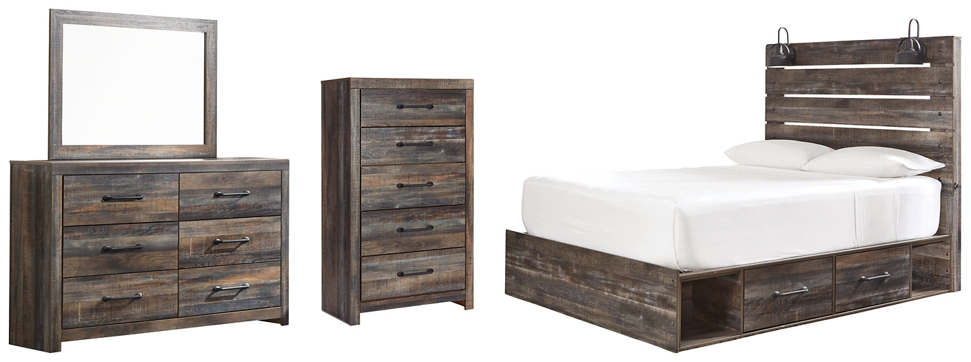 Drystan Queen Panel Bed with 4 Storage Drawers with Mirrored Dresser and Chest Rent Wise Rent To Own Jacksonville, Florida