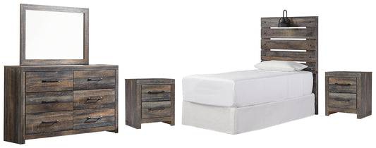 Drystan Twin Panel Headboard with Mirrored Dresser and 2 Nightstands Rent Wise Rent To Own Jacksonville, Florida