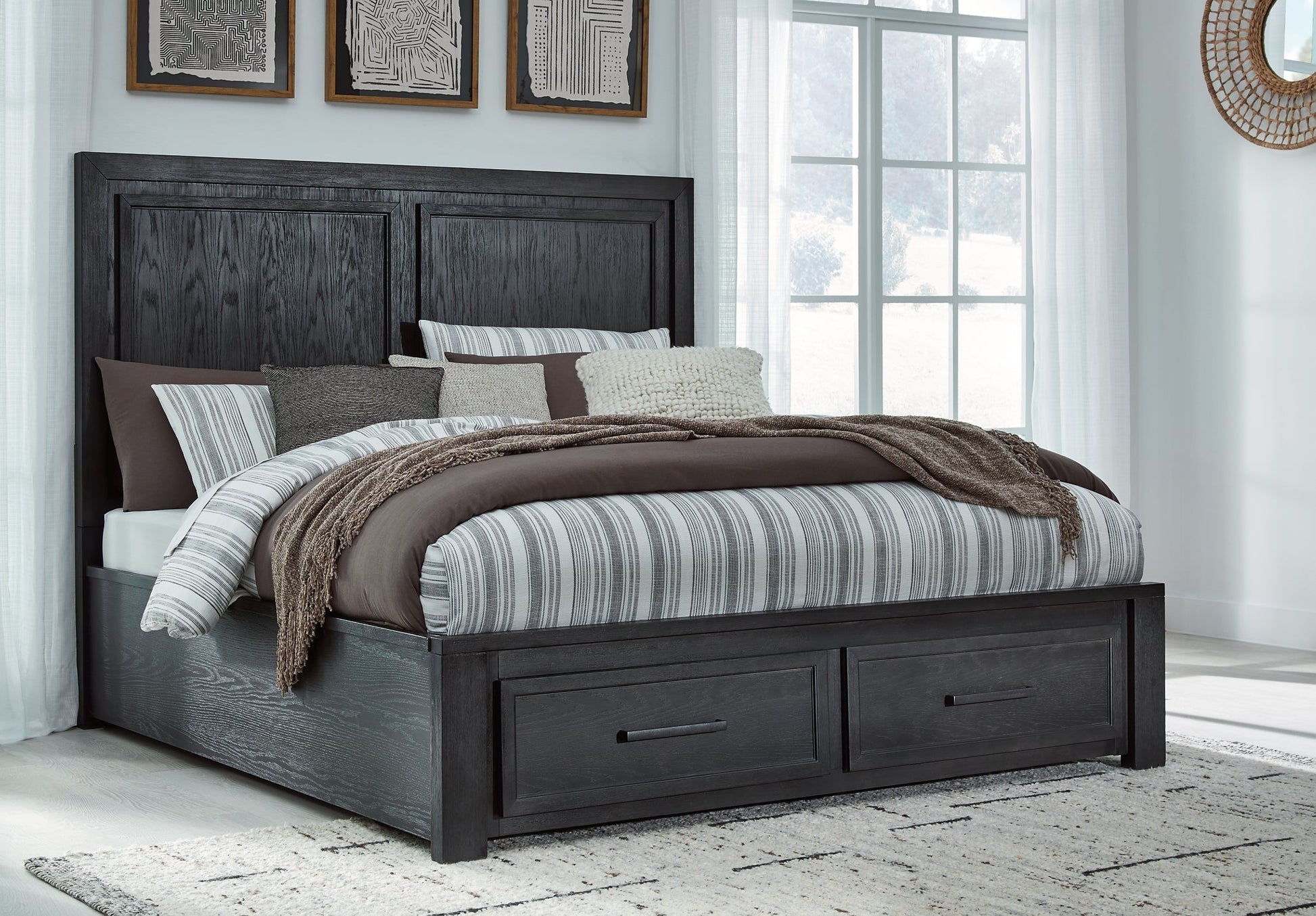 Foyland California King Panel Storage Bed with Mirrored Dresser, Chest and 2 Nightstands Rent Wise Rent To Own Jacksonville, Florida