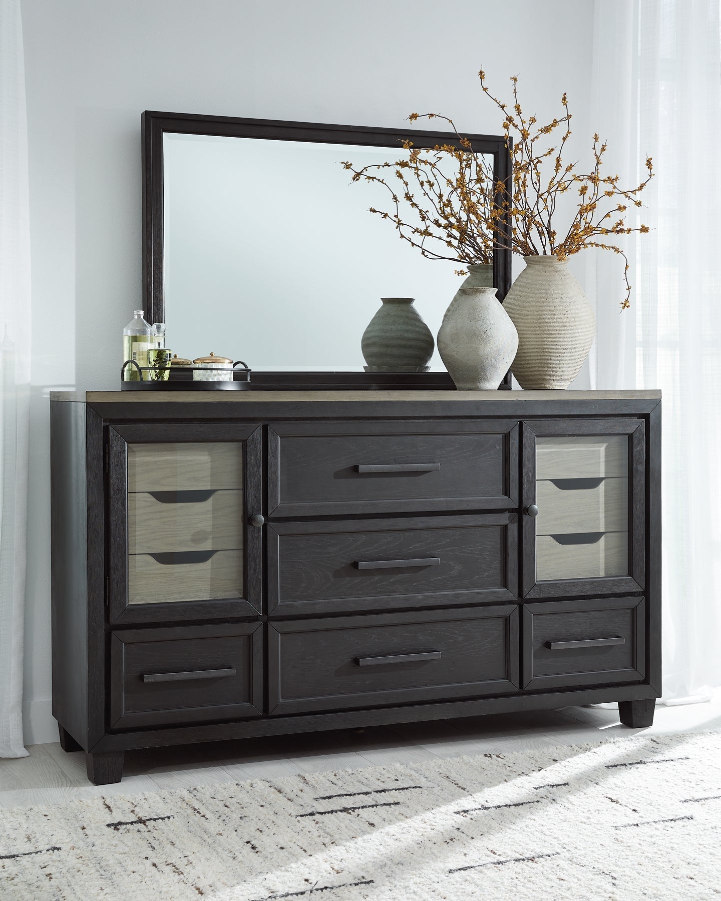 Foyland California King Panel Storage Bed with Mirrored Dresser, Chest and 2 Nightstands Rent Wise Rent To Own Jacksonville, Florida