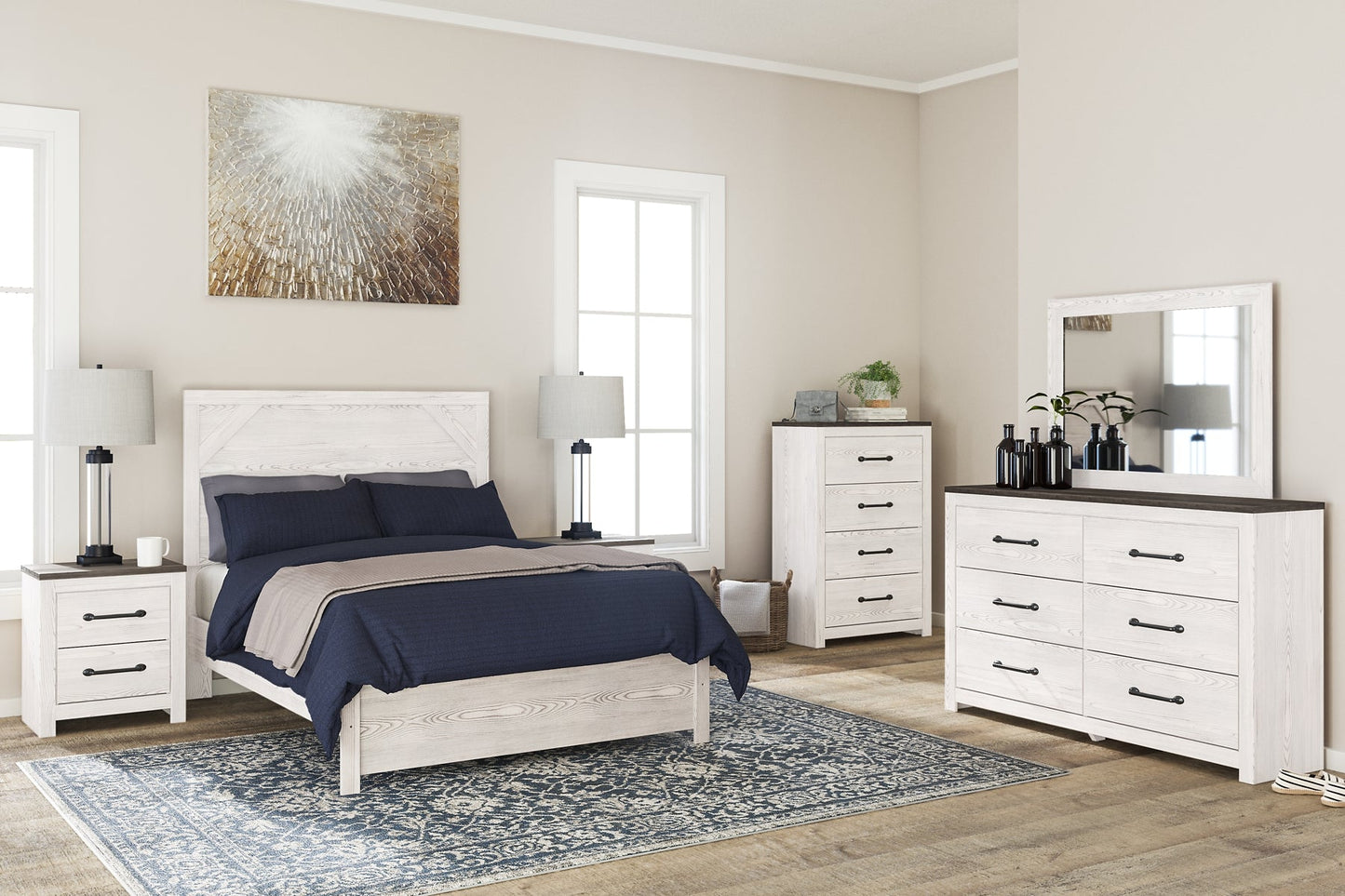 Gerridan Full Panel Bed with Mirrored Dresser, Chest and 2 Nightstands Rent Wise Rent To Own Jacksonville, Florida