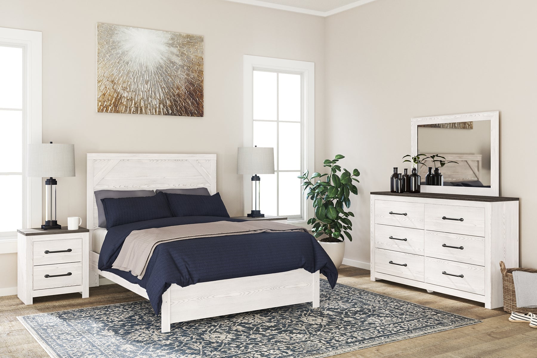 Gerridan Full Panel Bed with Mirrored Dresser and 2 Nightstands Rent Wise Rent To Own Jacksonville, Florida