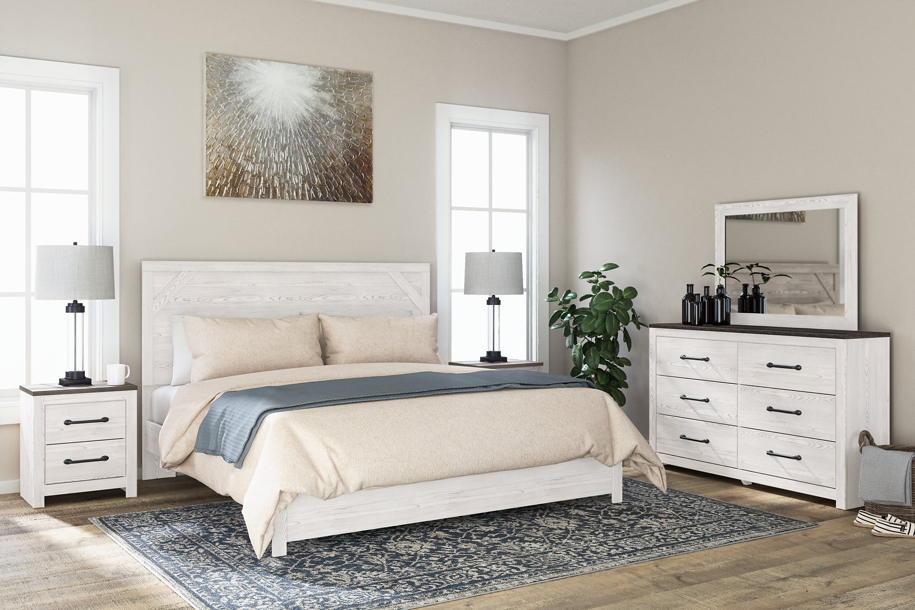 Gerridan King Panel Bed with Mirrored Dresser and 2 Nightstands Rent Wise Rent To Own Jacksonville, Florida