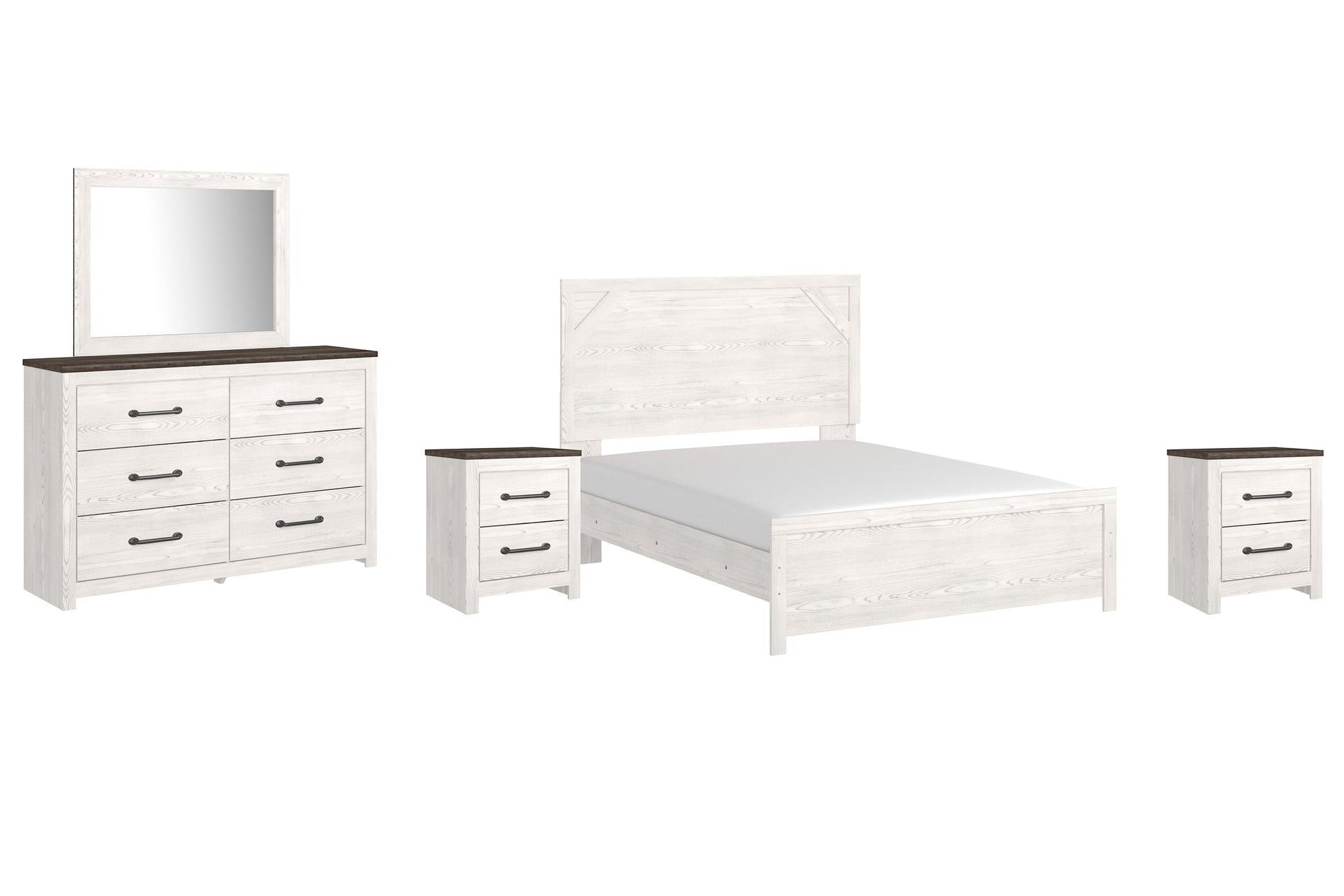 Gerridan Queen Panel Bed with Mirrored Dresser and 2 Nightstands Rent Wise Rent To Own Jacksonville, Florida