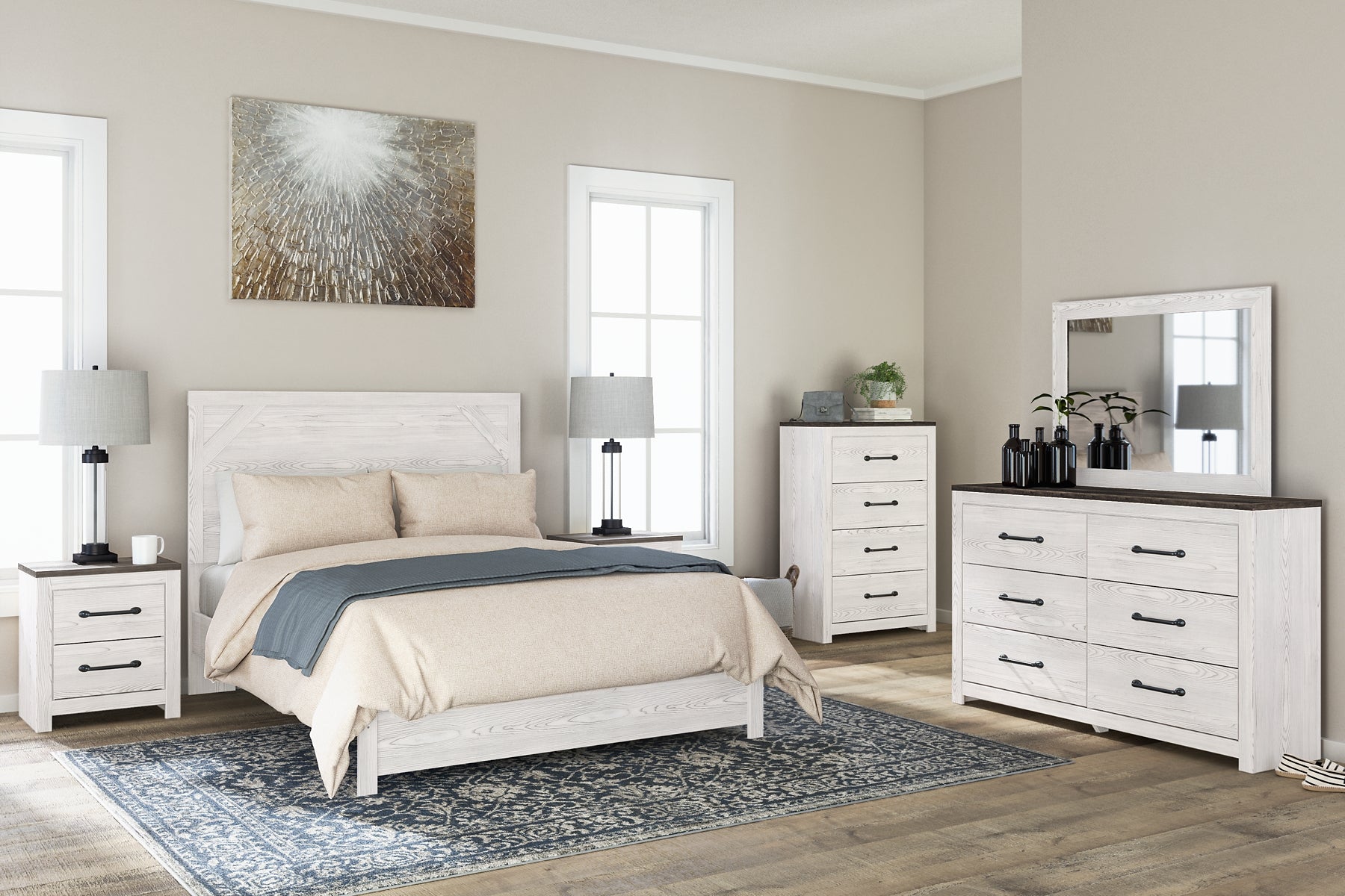 Gerridan Queen Panel Bed with Mirrored Dresser and Chest Rent Wise Rent To Own Jacksonville, Florida