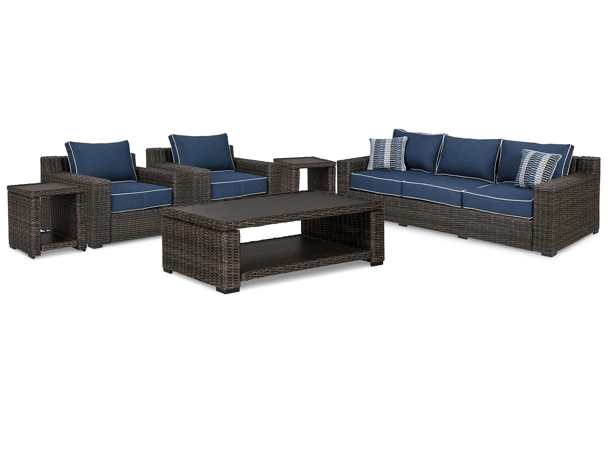 Grasson Lane Outdoor Sofa and  2 Lounge Chairs with Coffee Table and 2 End Tables Rent Wise Rent To Own Jacksonville, Florida