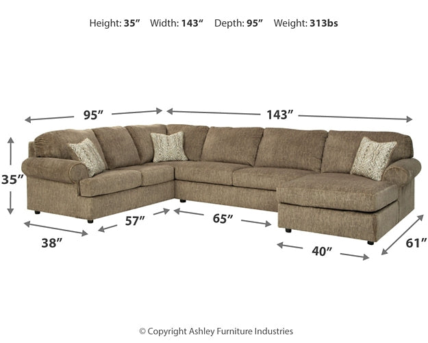 Hoylake 3-Piece Sectional with Ottoman Rent Wise Rent To Own Jacksonville, Florida