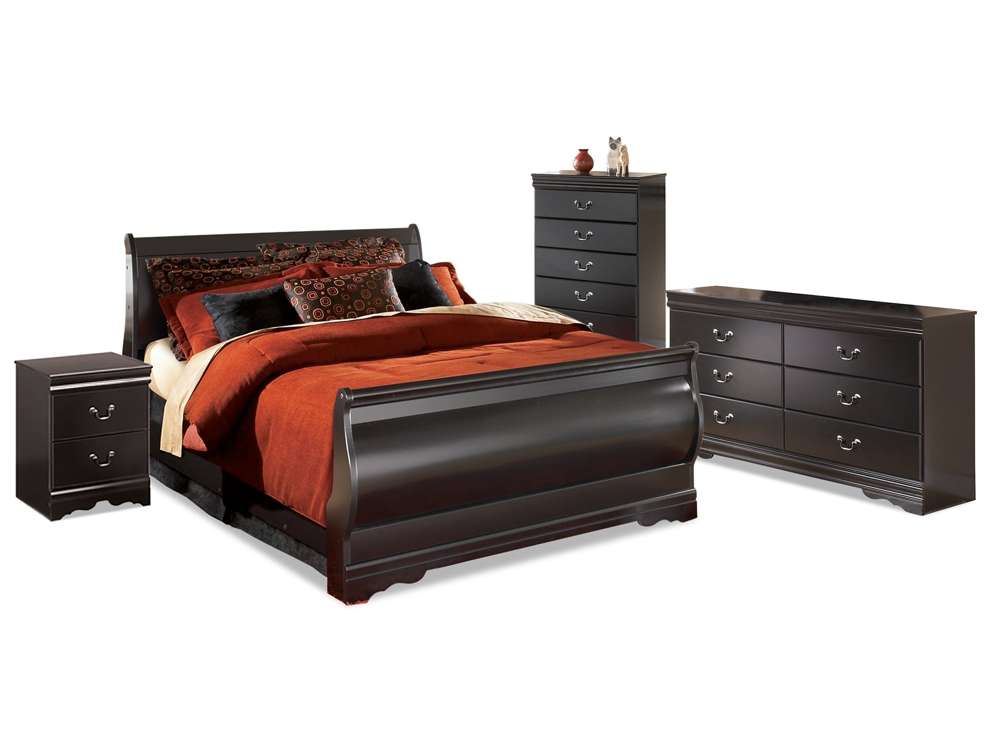 Huey Vineyard Queen Sleigh Bed with Mirrored Dresser and Nightstand Rent Wise Rent To Own Jacksonville, Florida