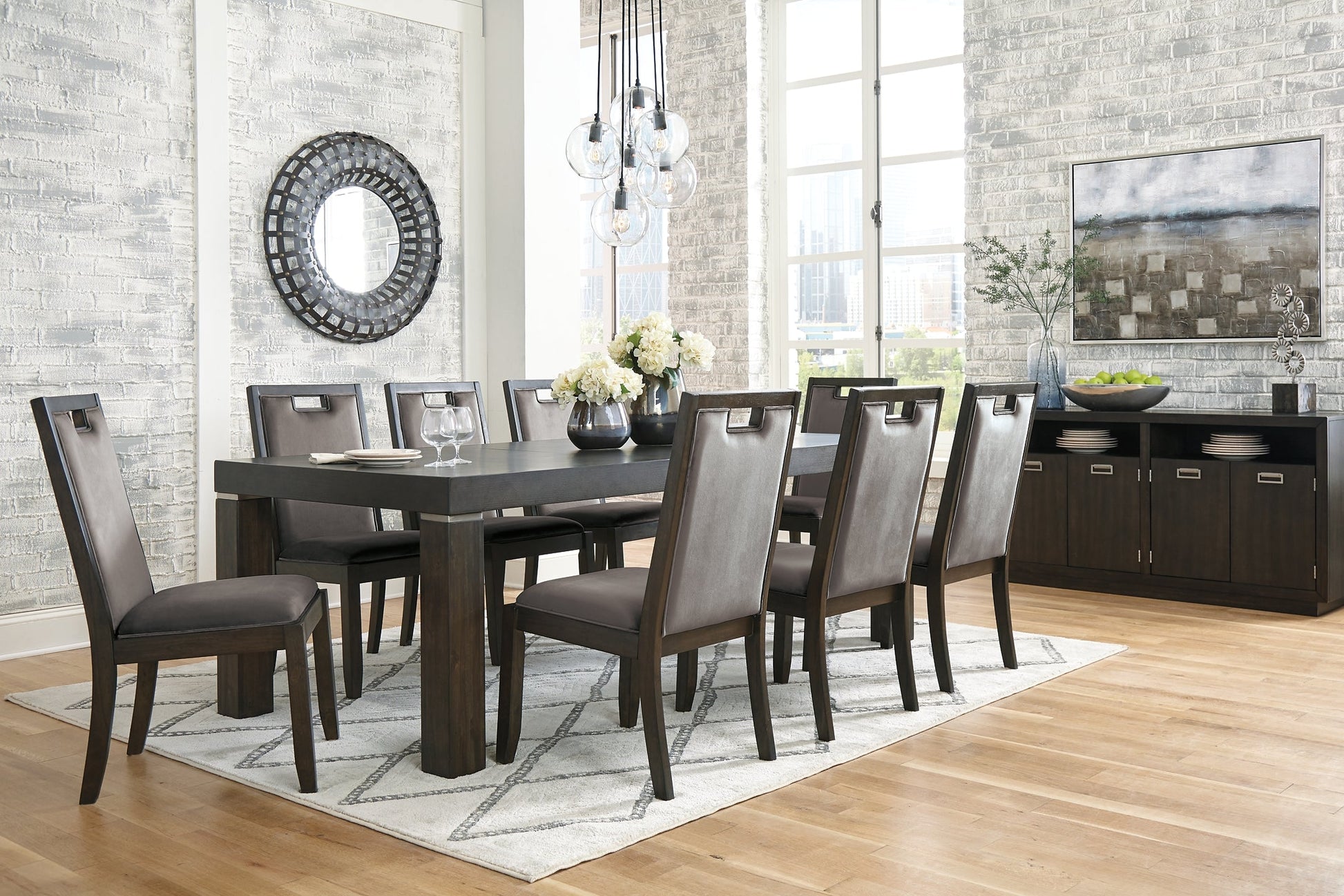 Hyndell Dining Table and 8 Chairs with Storage Rent Wise Rent To Own Jacksonville, Florida