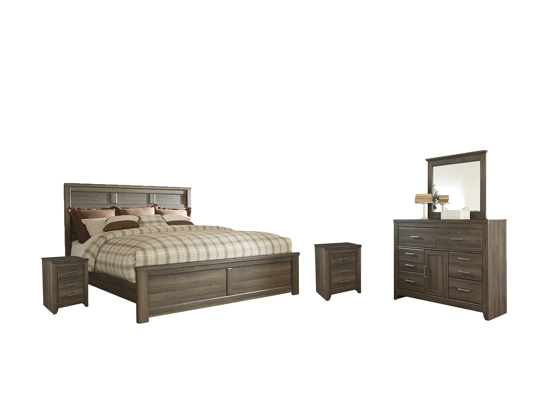 Juararo California King Panel Bed with Mirrored Dresser and 2 Nightstands Rent Wise Rent To Own Jacksonville, Florida