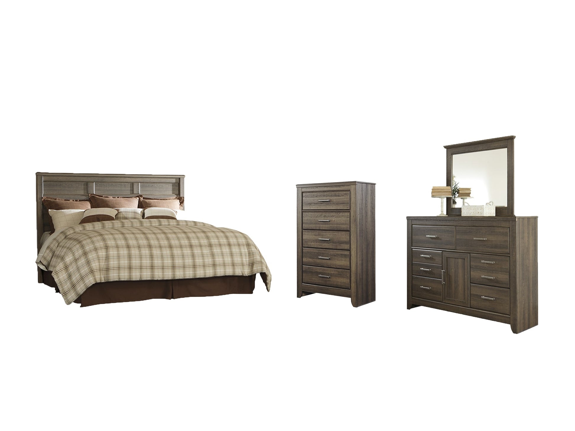 Juararo King/California King Panel Headboard with Mirrored Dresser and Chest Rent Wise Rent To Own Jacksonville, Florida