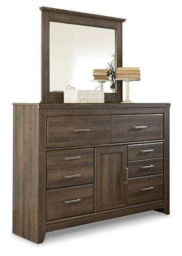 Juararo King Poster Bed with Mirrored Dresser, Chest and 2 Nightstands Rent Wise Rent To Own Jacksonville, Florida