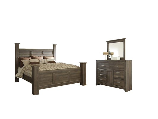 Juararo King Poster Bed with Mirrored Dresser Rent Wise Rent To Own Jacksonville, Florida