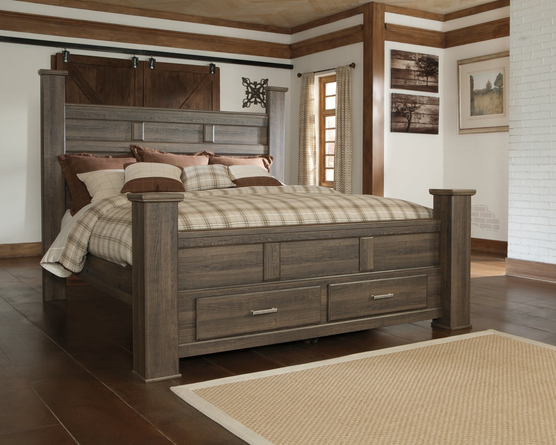 Juararo King Poster Bed with Mirrored Dresser and 2 Nightstands Rent Wise Rent To Own Jacksonville, Florida