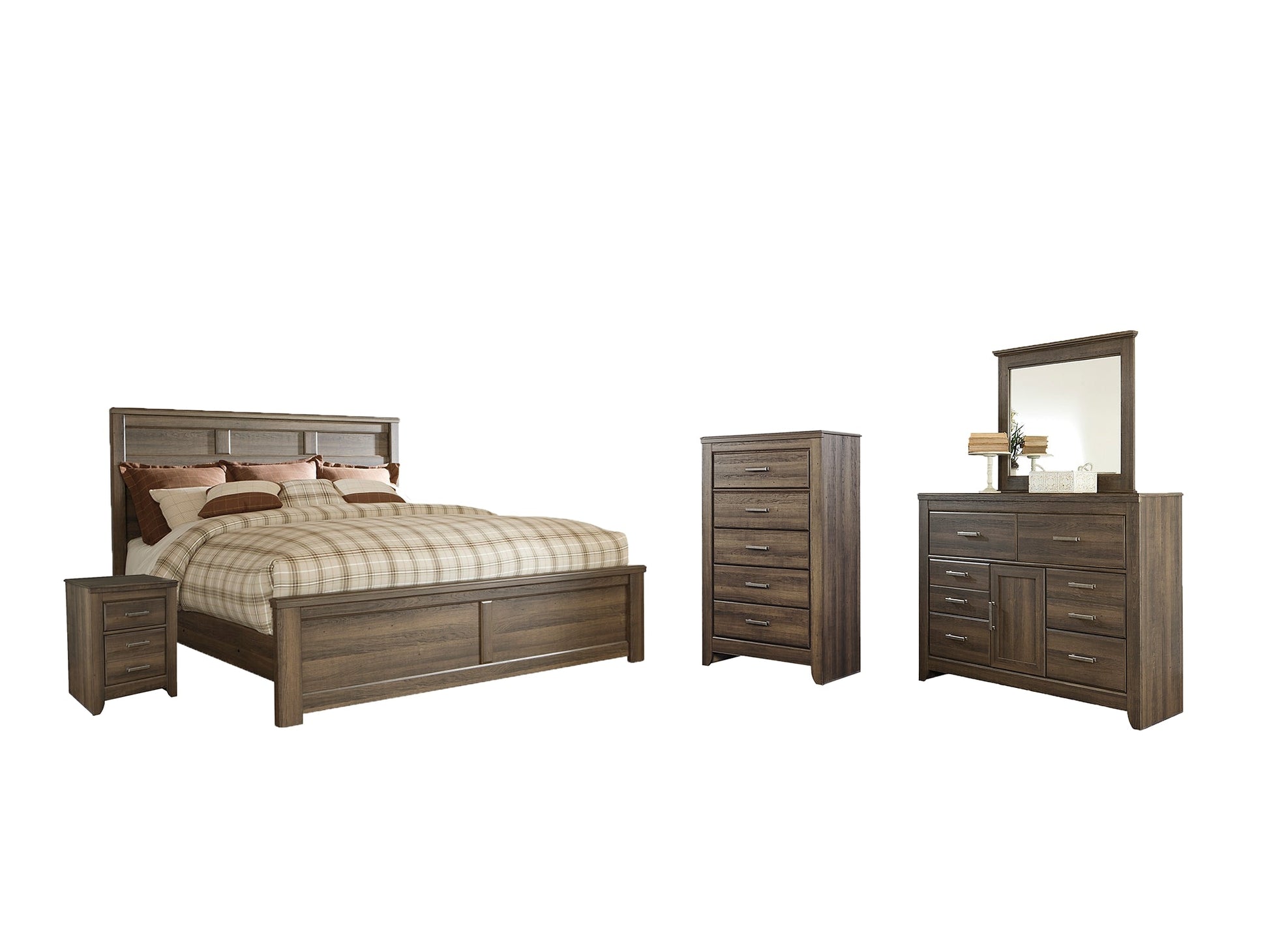 Juararo Queen Panel Bed with Mirrored Dresser, Chest and Nightstand Rent Wise Rent To Own Jacksonville, Florida