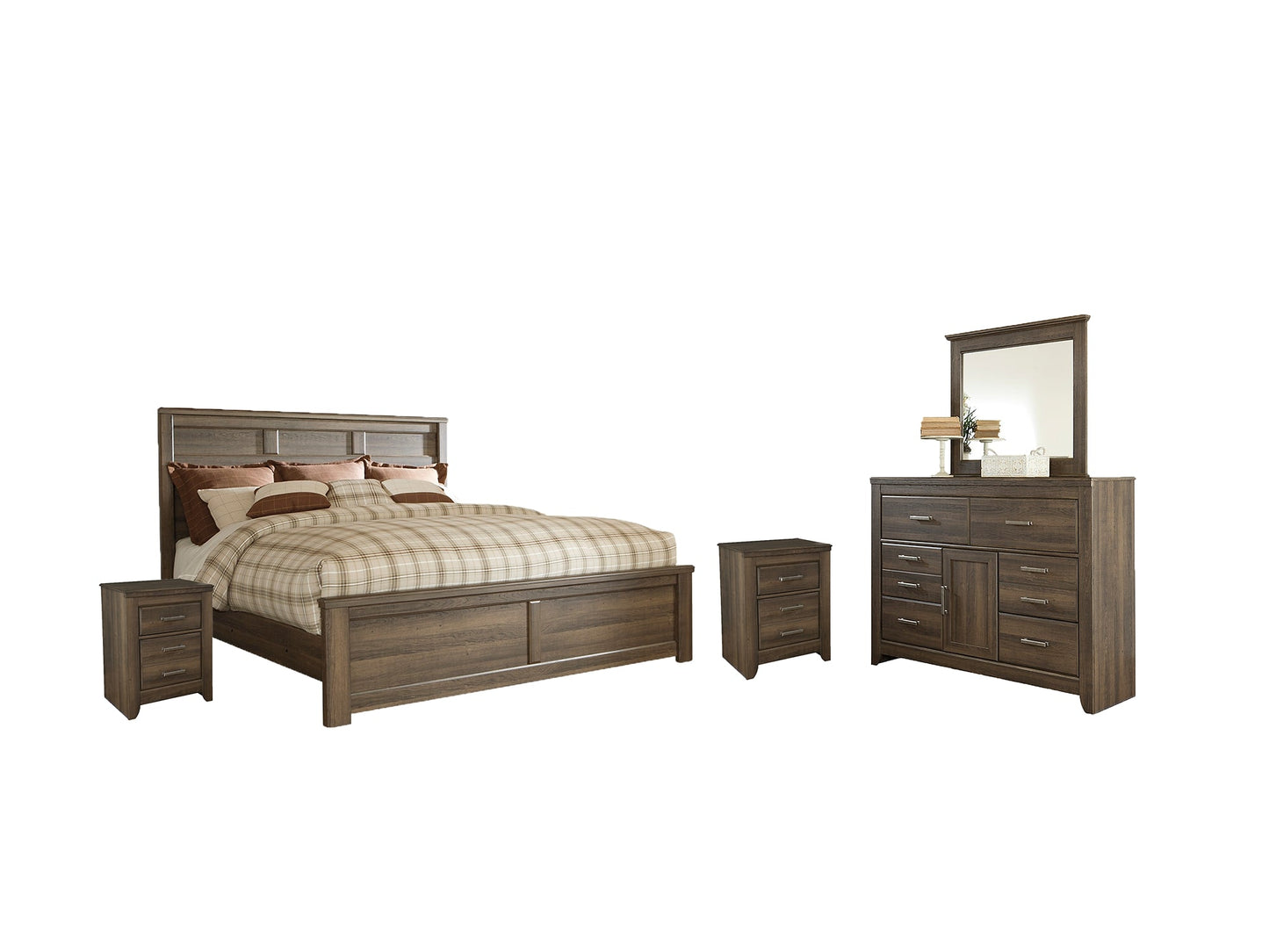 Juararo Queen Panel Bed with Mirrored Dresser and 2 Nightstands Rent Wise Rent To Own Jacksonville, Florida