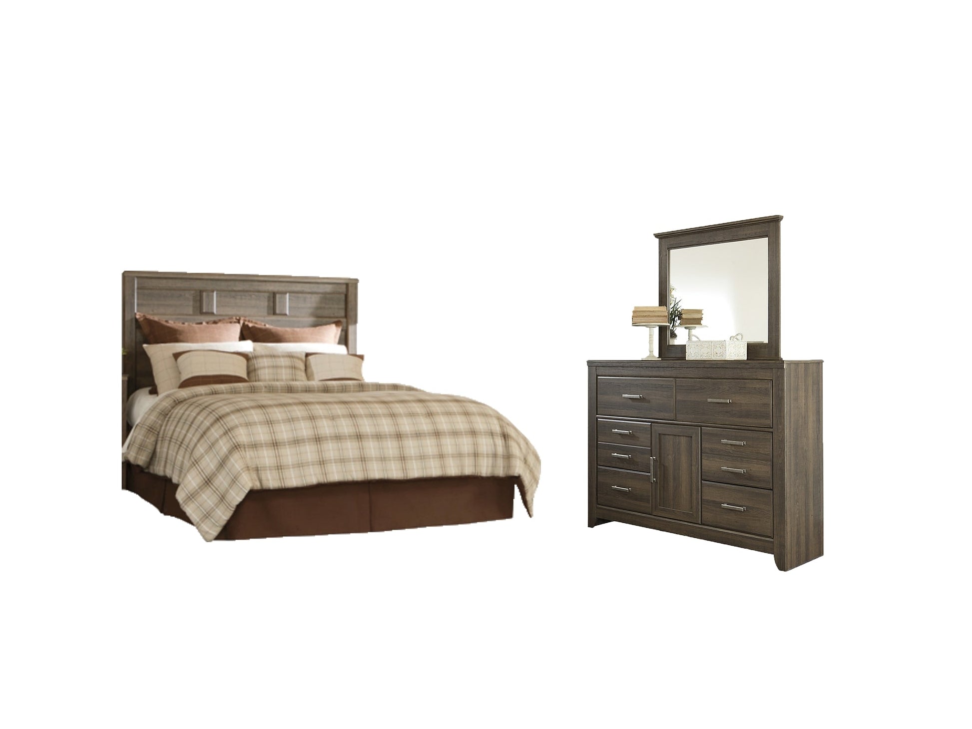 Juararo Queen Panel Headboard with Mirrored Dresser Rent Wise Rent To Own Jacksonville, Florida