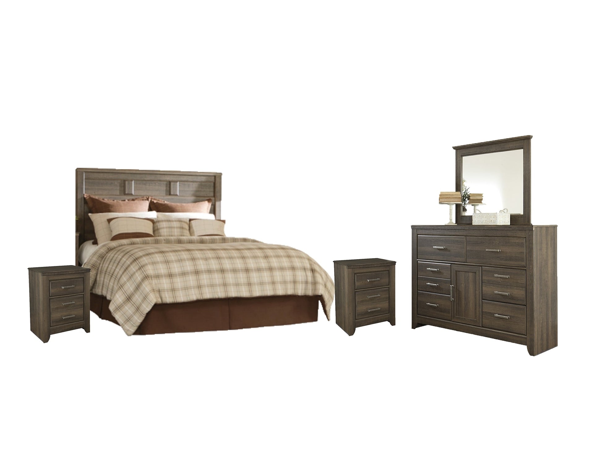 Juararo Queen Panel Headboard with Mirrored Dresser and 2 Nightstands Rent Wise Rent To Own Jacksonville, Florida
