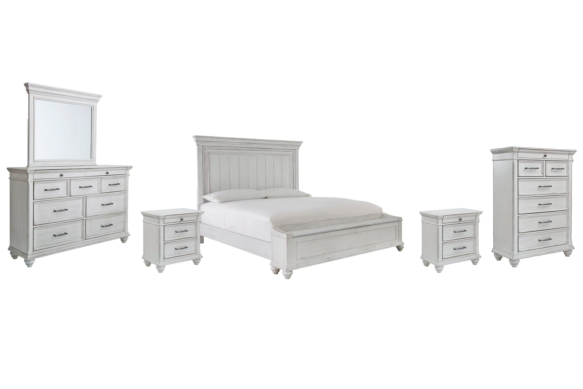 Kanwyn King Panel Bed with Storage with Mirrored Dresser, Chest and 2 Nightstands Rent Wise Rent To Own Jacksonville, Florida