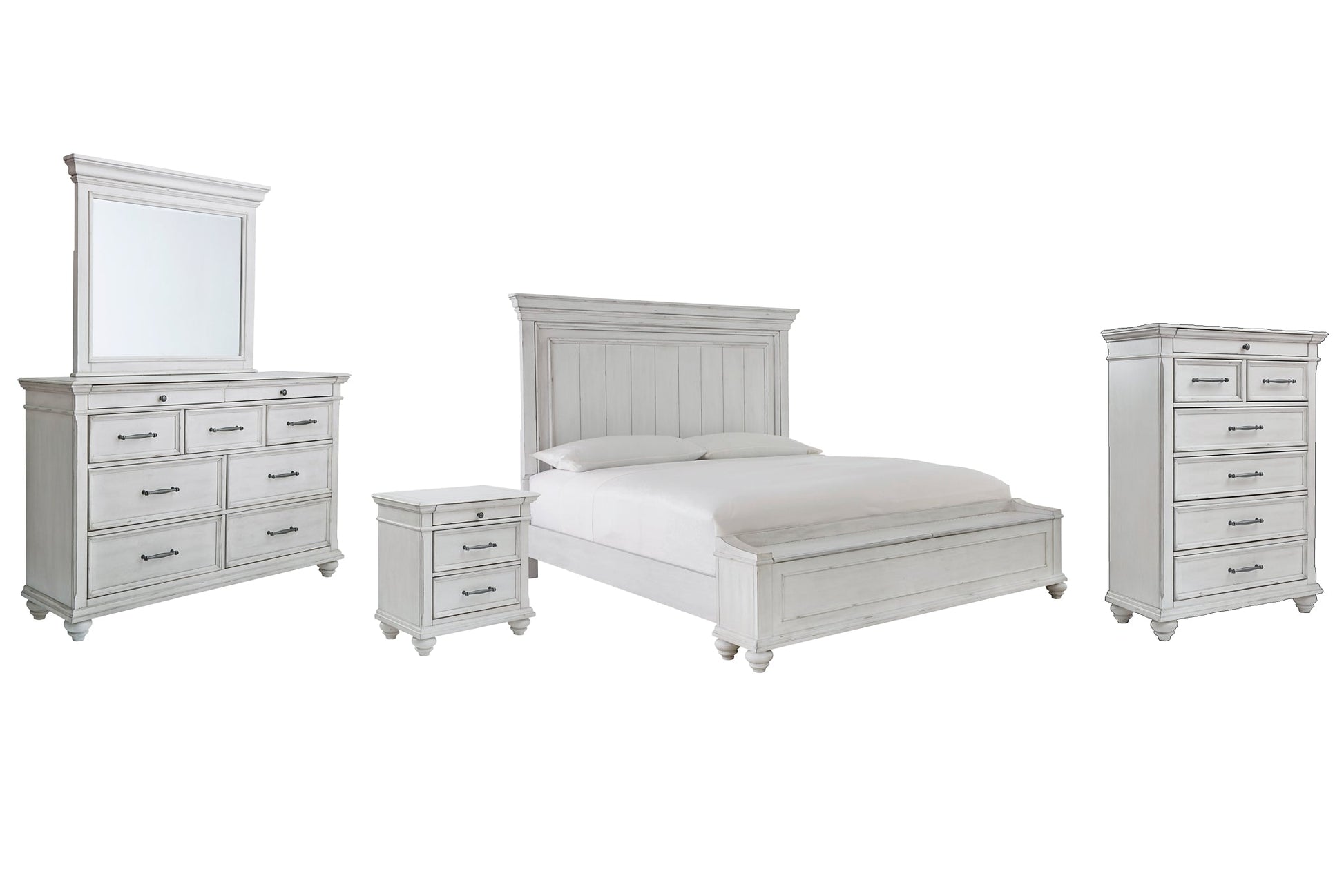 Kanwyn King Panel Bed with Storage with Mirrored Dresser, Chest and Nightstand Rent Wise Rent To Own Jacksonville, Florida