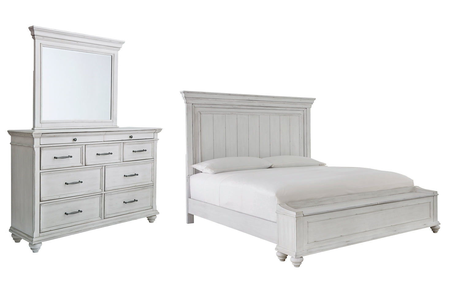 Kanwyn King Panel Bed with Storage with Mirrored Dresser Rent Wise Rent To Own Jacksonville, Florida