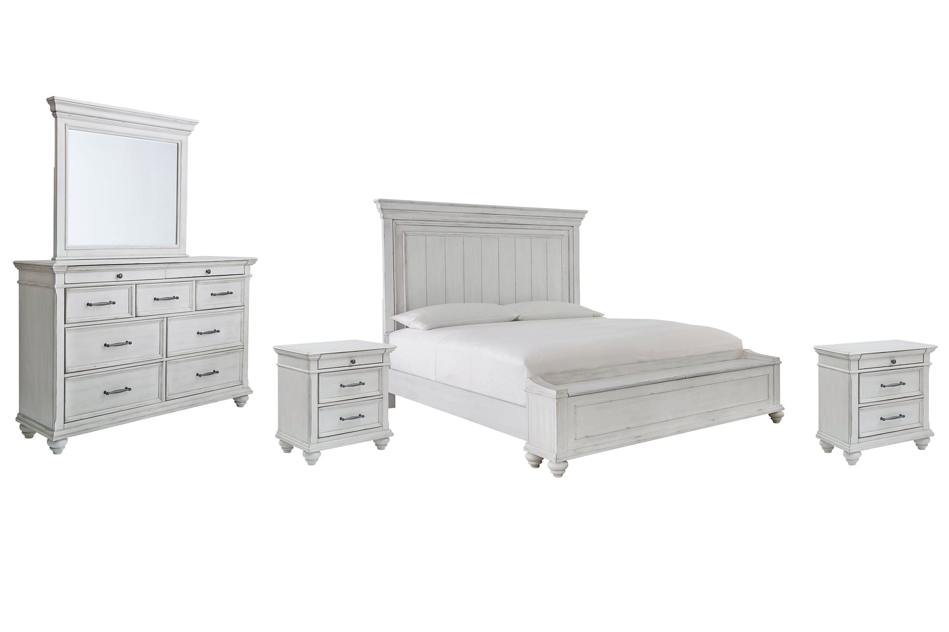 Kanwyn King Panel Bed with Storage with Mirrored Dresser and 2 Nightstands Rent Wise Rent To Own Jacksonville, Florida