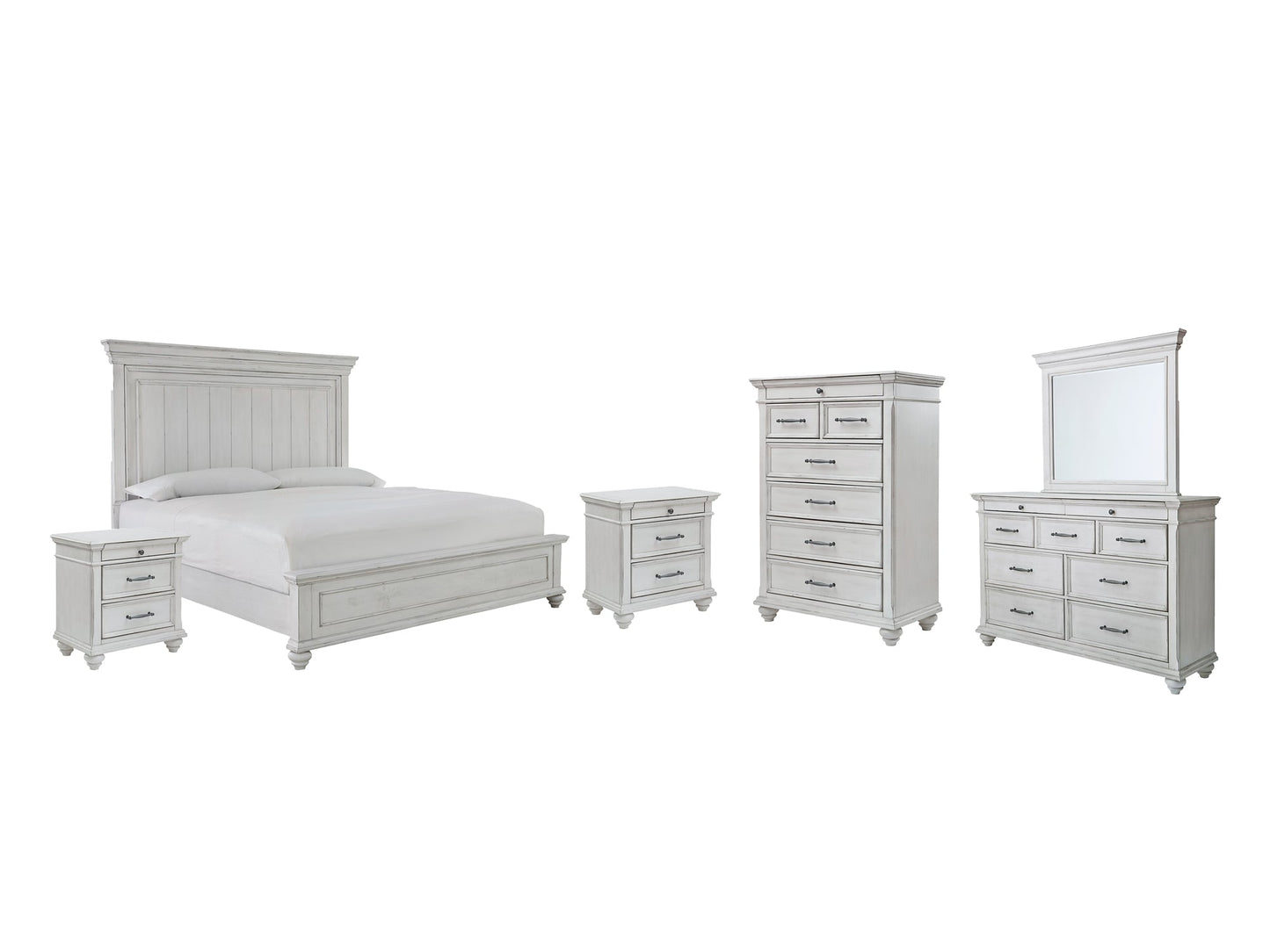 Kanwyn Queen Panel Bed with Mirrored Dresser, Chest and 2 Nightstands Rent Wise Rent To Own Jacksonville, Florida