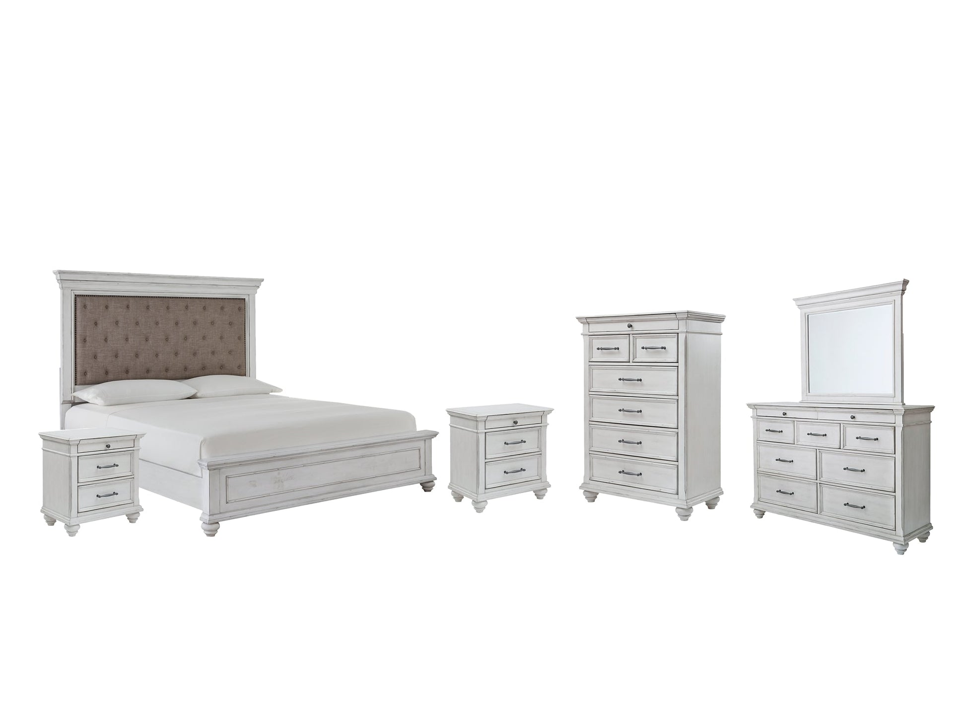 Kanwyn Queen Panel Bed with Mirrored Dresser, Chest and 2 Nightstands Rent Wise Rent To Own Jacksonville, Florida