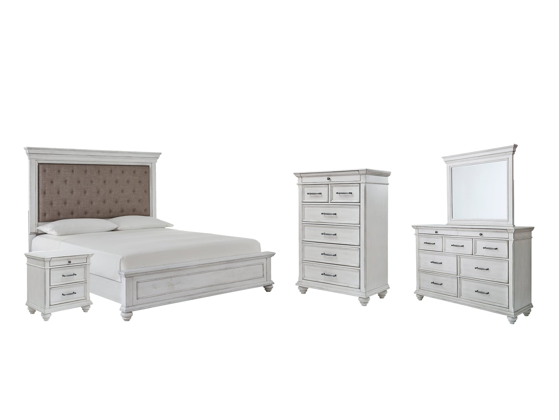 Kanwyn Queen Panel Bed with Mirrored Dresser, Chest and Nightstand Rent Wise Rent To Own Jacksonville, Florida