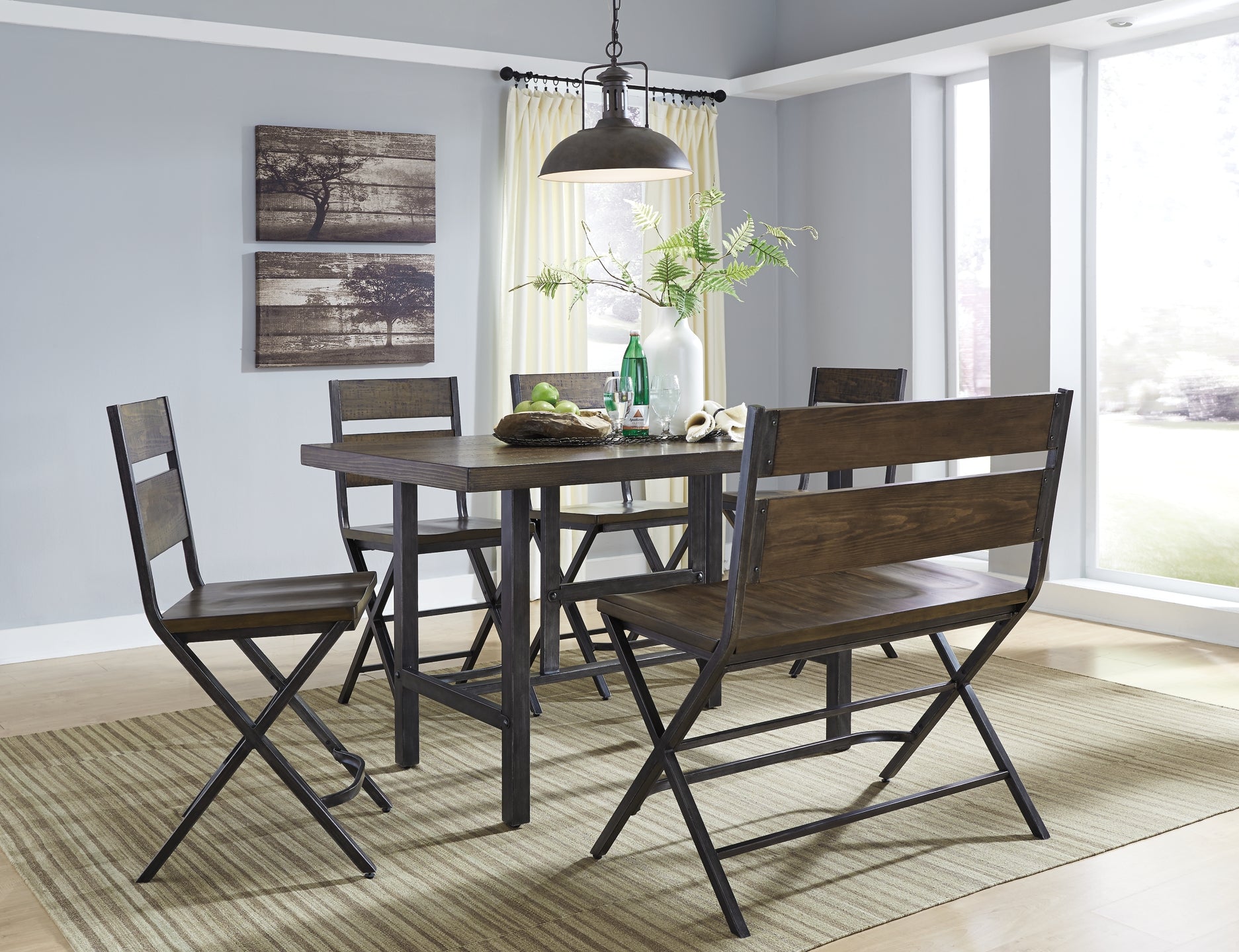 Kavara Counter Height Dining Table and 4 Barstools and Bench Rent Wise Rent To Own Jacksonville, Florida
