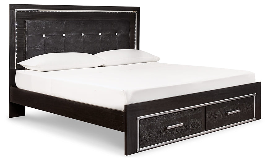 Kaydell King Panel Bed with Storage with Mirrored Dresser, Chest and 2 Nightstands Rent Wise Rent To Own Jacksonville, Florida