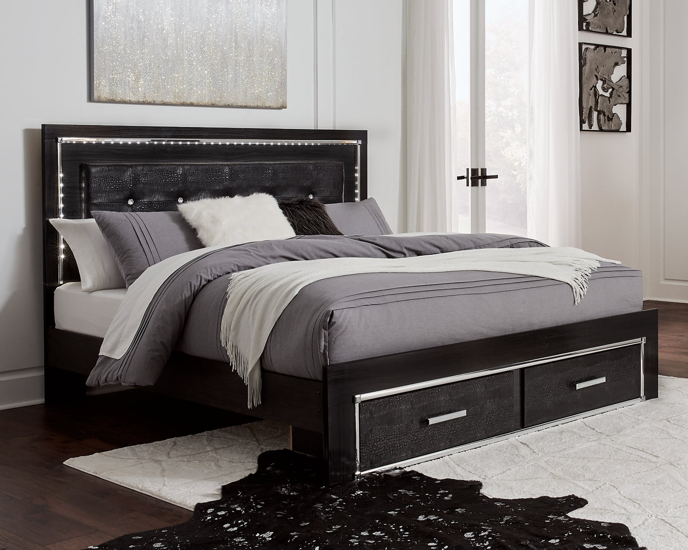 Kaydell King Panel Bed with Storage with Mirrored Dresser Rent Wise Rent To Own Jacksonville, Florida