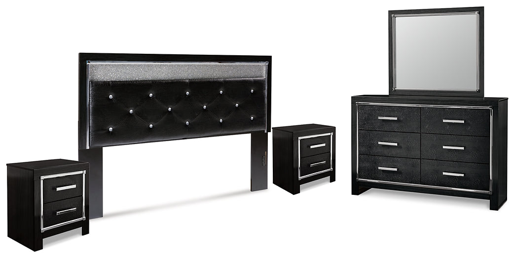 Kaydell King Upholstered Panel Headboard with Mirrored Dresser and 2 Nightstands Rent Wise Rent To Own Jacksonville, Florida