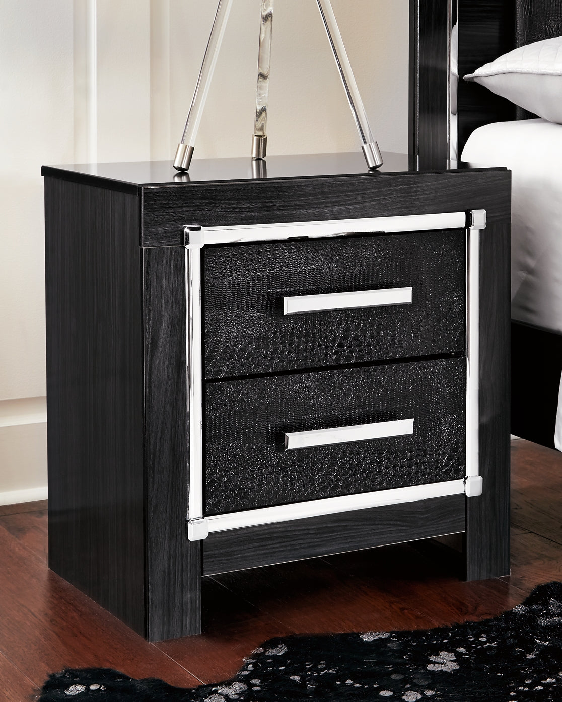 Kaydell King Upholstered Panel Headboard with Mirrored Dresser and 2 Nightstands Rent Wise Rent To Own Jacksonville, Florida
