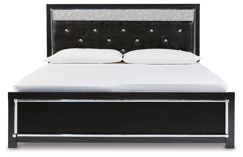 Kaydell King Upholstered Panel Platform Bed with Mirrored Dresser and 2 Nightstands Rent Wise Rent To Own Jacksonville, Florida