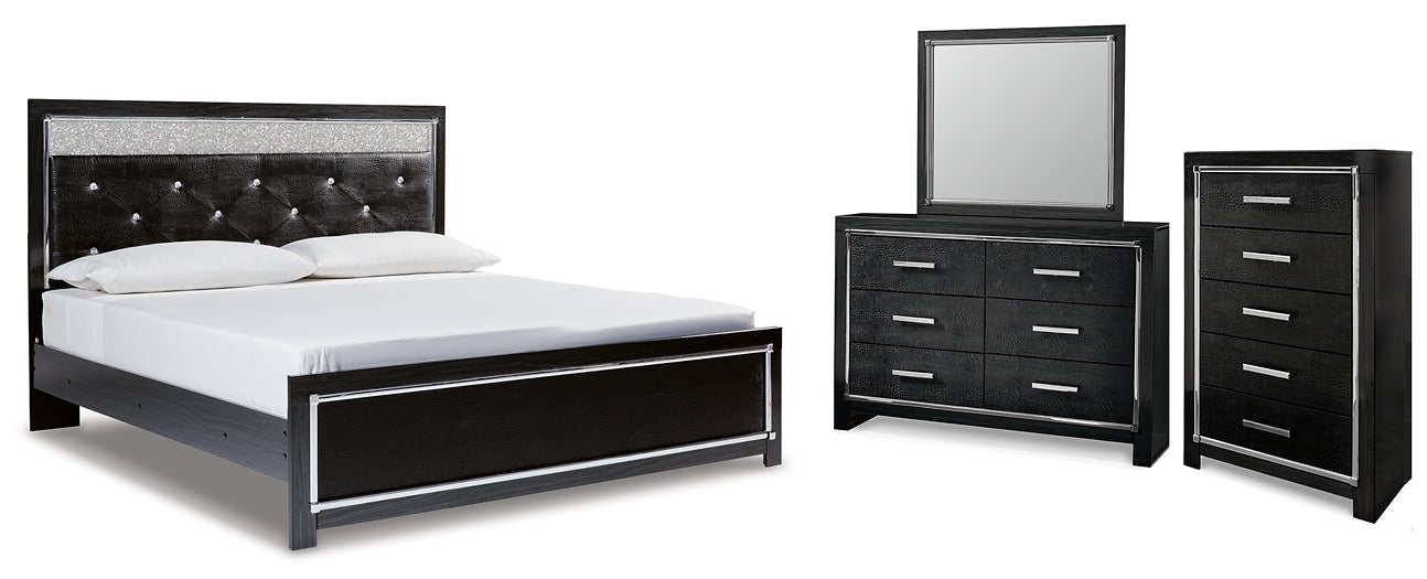 Kaydell King Upholstered Panel Platform Bed with Mirrored Dresser and Chest Rent Wise Rent To Own Jacksonville, Florida