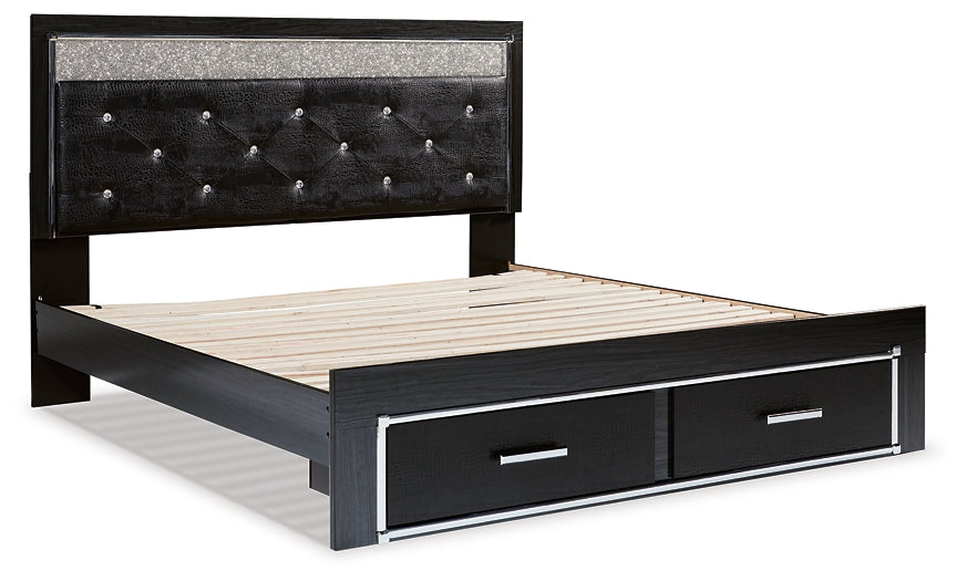 Kaydell King Upholstered Panel Storage Platform Bed with Mirrored Dresser and 2 Nightstands Rent Wise Rent To Own Jacksonville, Florida