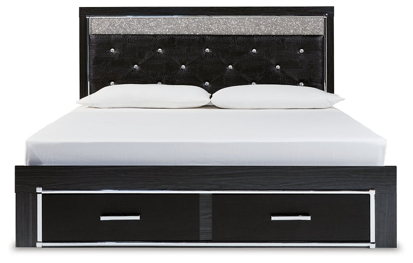 Kaydell King Upholstered Panel Storage Platform Bed with Mirrored Dresser and 2 Nightstands Rent Wise Rent To Own Jacksonville, Florida